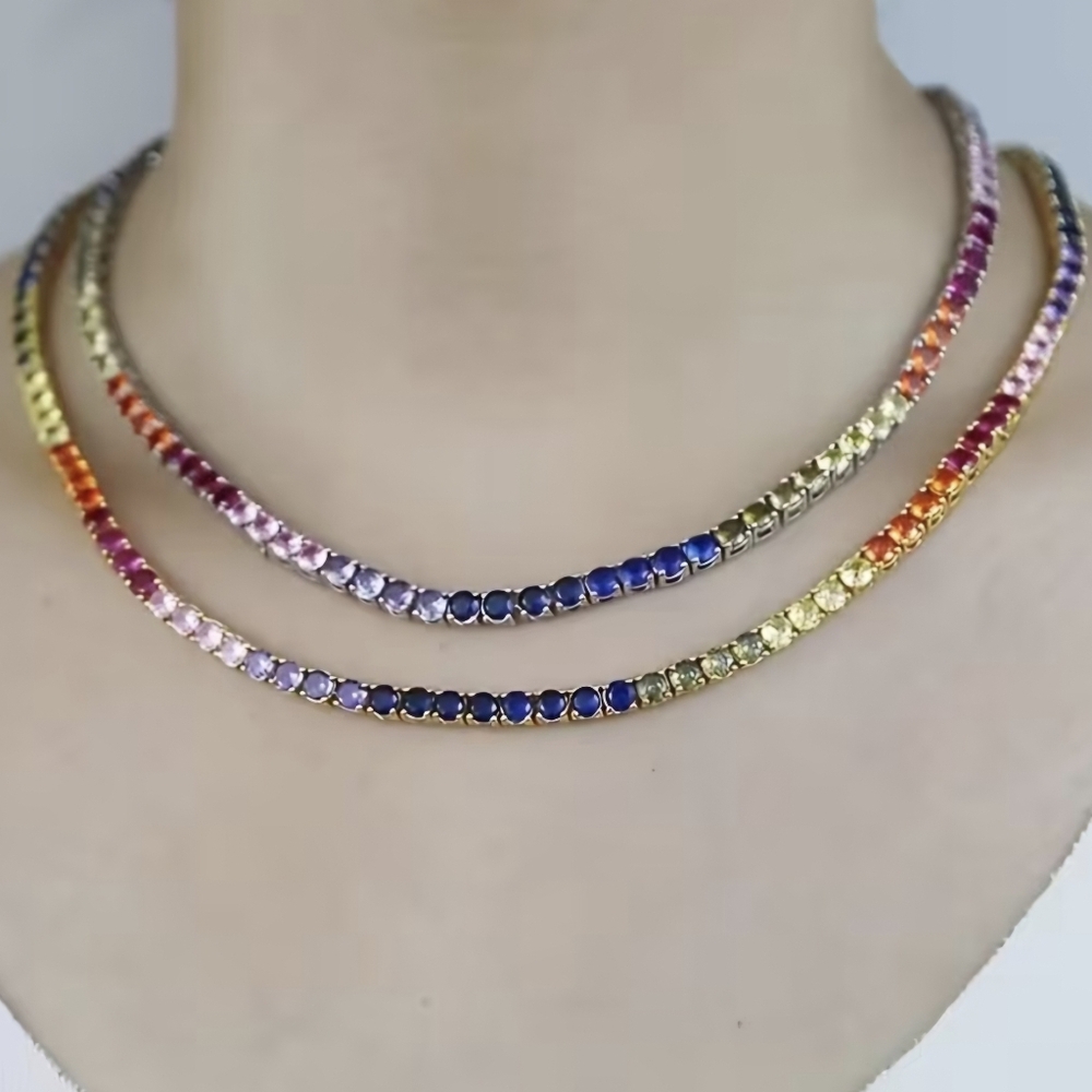 🎉🎉NEW🎉🎉 GORGEOUS!! 4MM 5A Multicolor CZ Necklace In SILVER Hardware